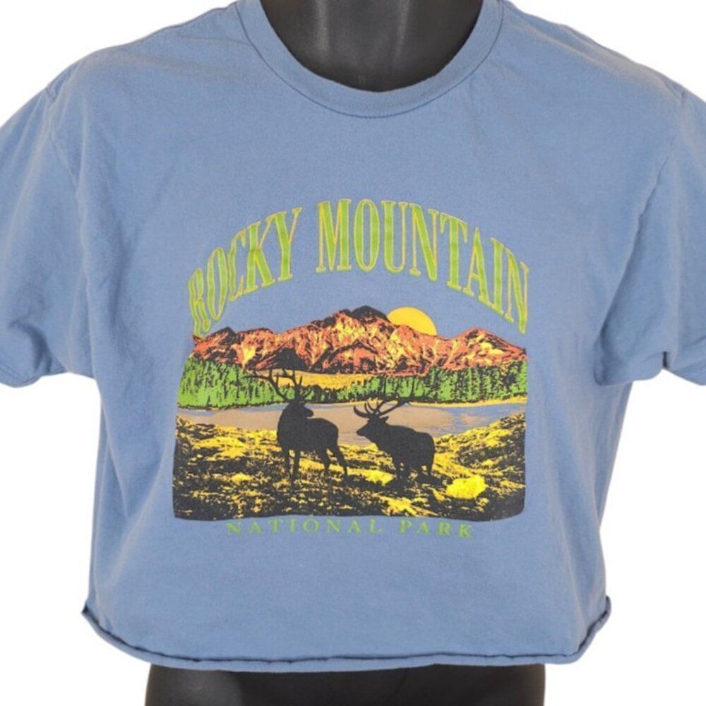 Rocky Mountain National Park T Shirt Mens Size Medium Blue Crop Top Nature Tee